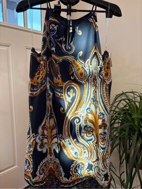 Perseption Navy and Gold Paisley Satin Cami